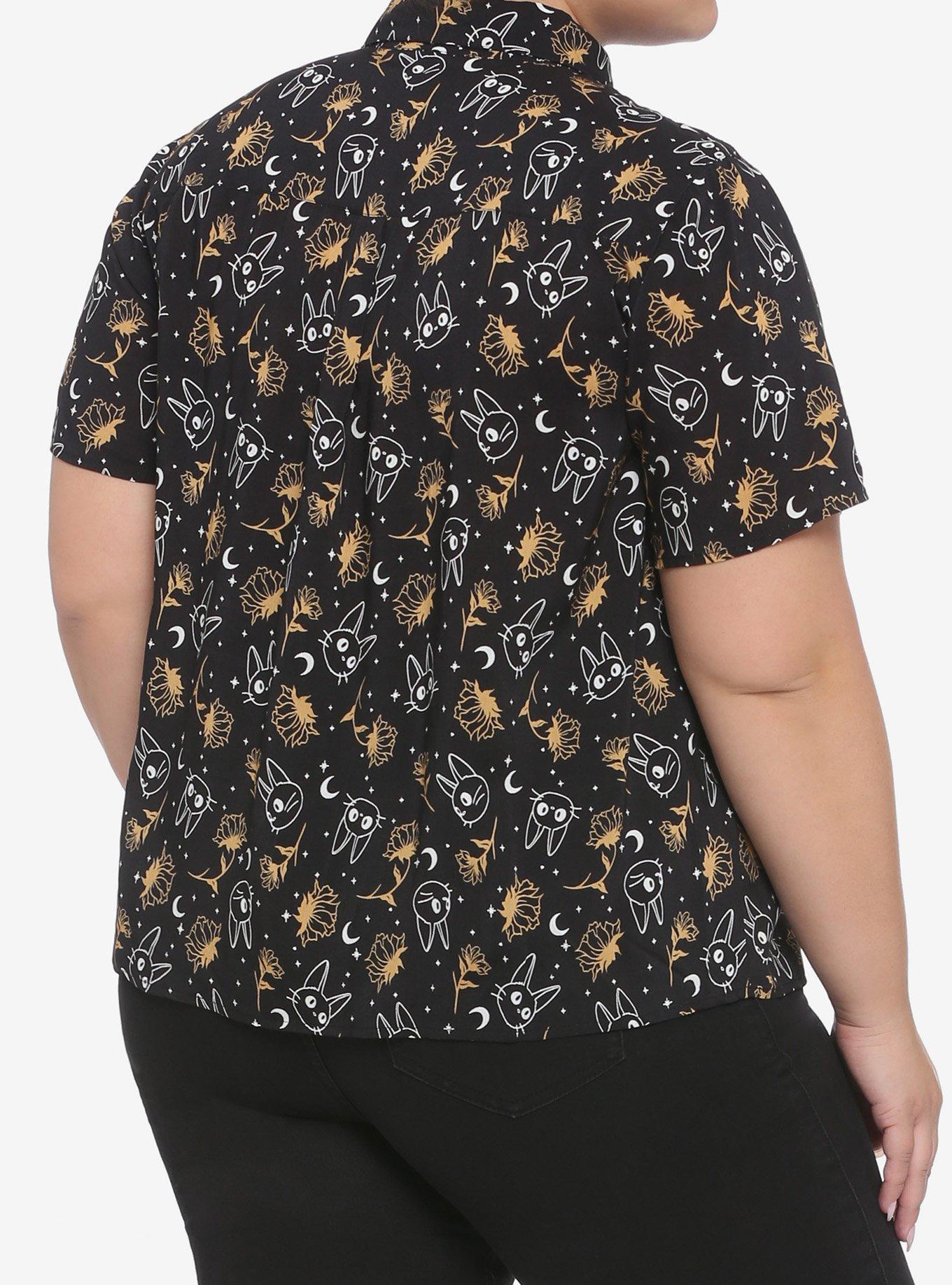 Her Universe Studio Ghibli Kiki's Delivery Service Jiji & Flowers Woven Button-Up Plus Size, MULTI, alternate