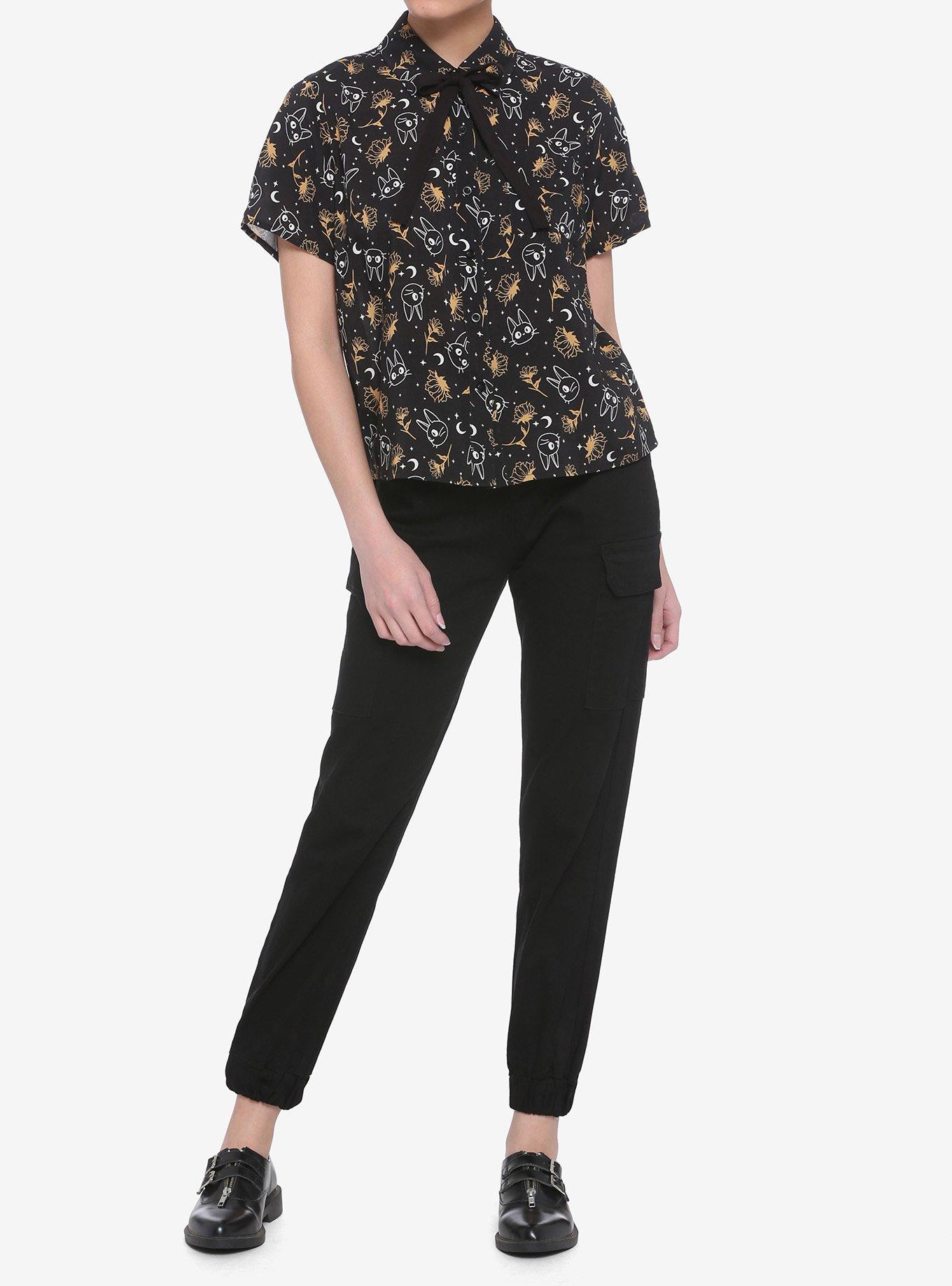 Her Universe Studio Ghibli Kiki's Delivery Service Jiji & Flowers Woven Button-Up, MULTI, alternate