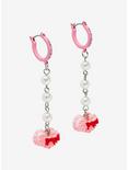 Pink Heart Macaron Pearl Mini Hoop Earrings, , alternate