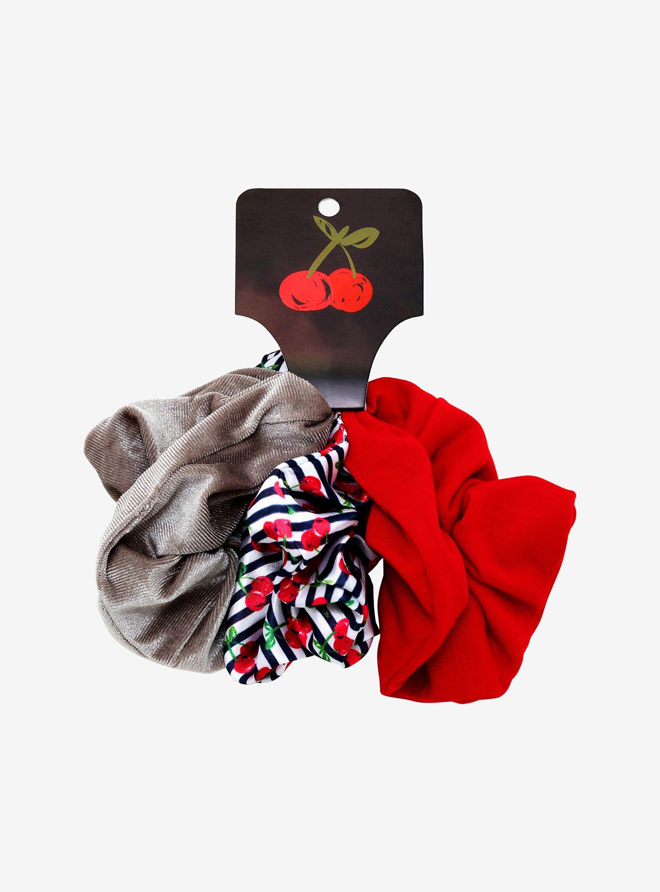 Cherry Stripe Scrunchie Set, , alternate