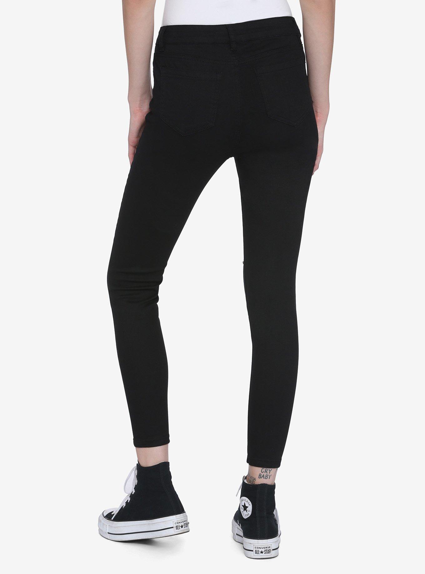 Black Distructed Skinny Jeans, BLACK, alternate - view 2