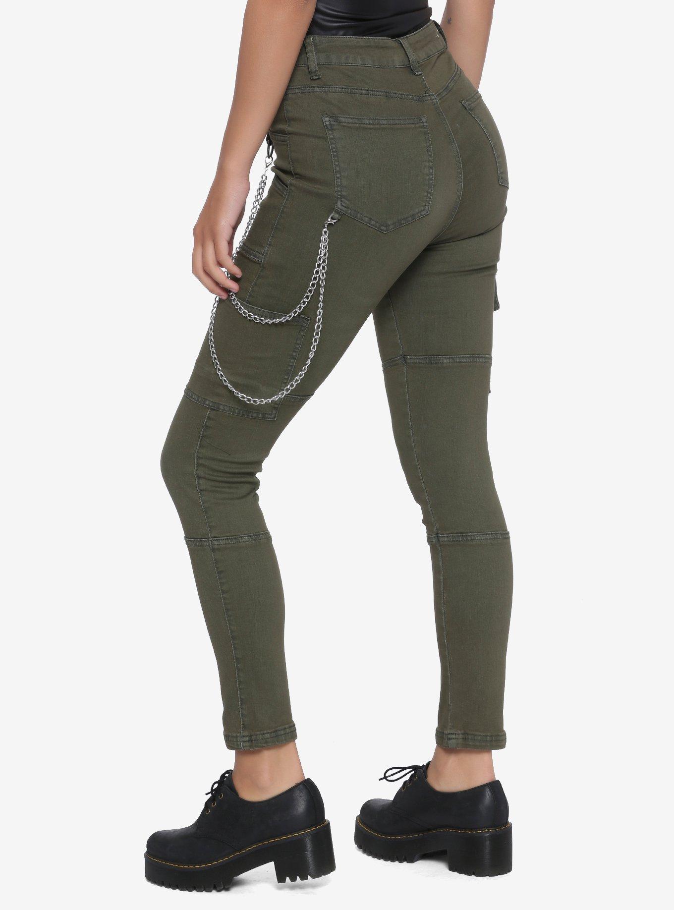 Olive Pockets & Chains Skinny Jeans, OLIVE, alternate