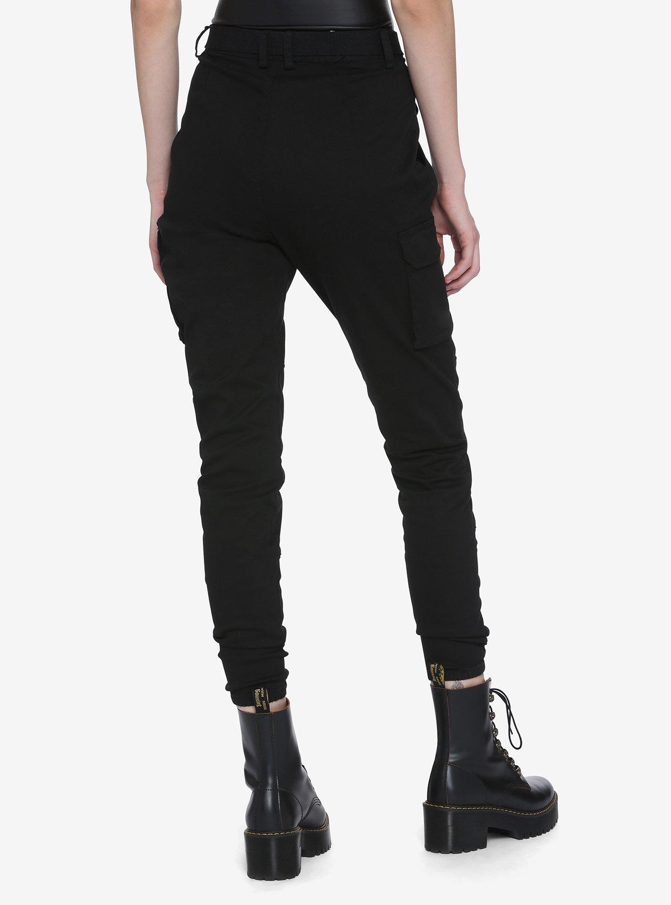 Black Belted Cargo Jogger Pants, BLACK, alternate