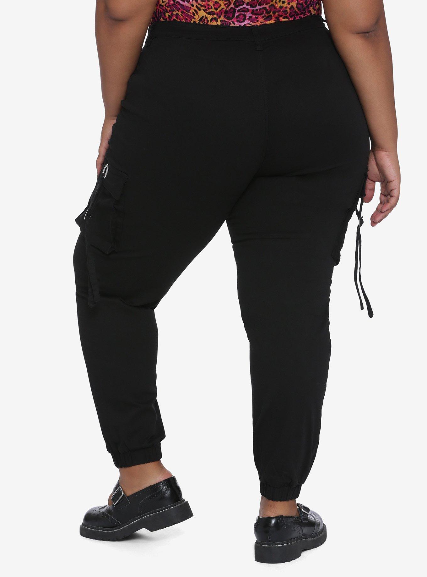 Black Utility Cargo Pants Plus Size, BLACK, alternate
