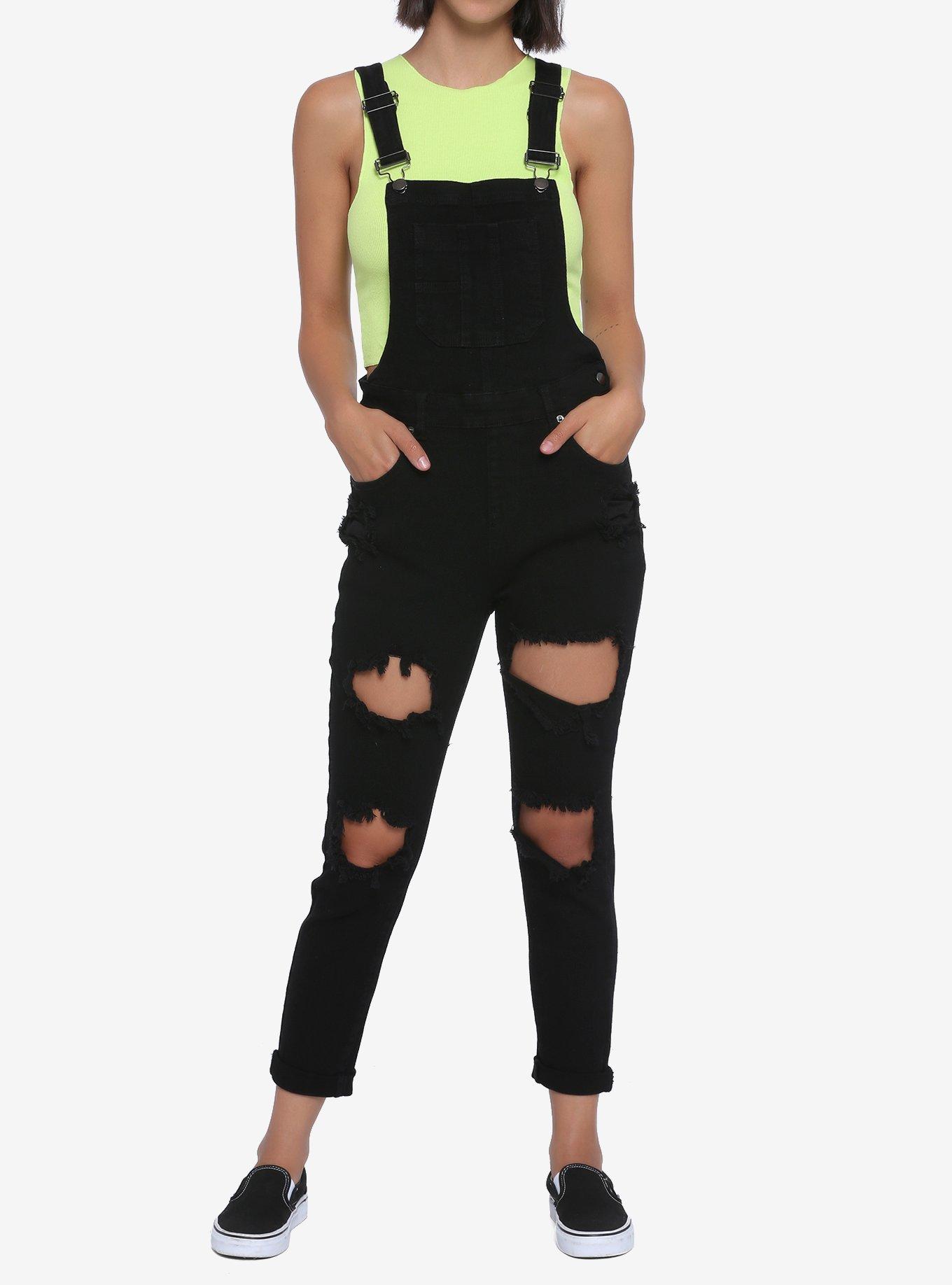 Black Destructed Overalls, BLACK, alternate