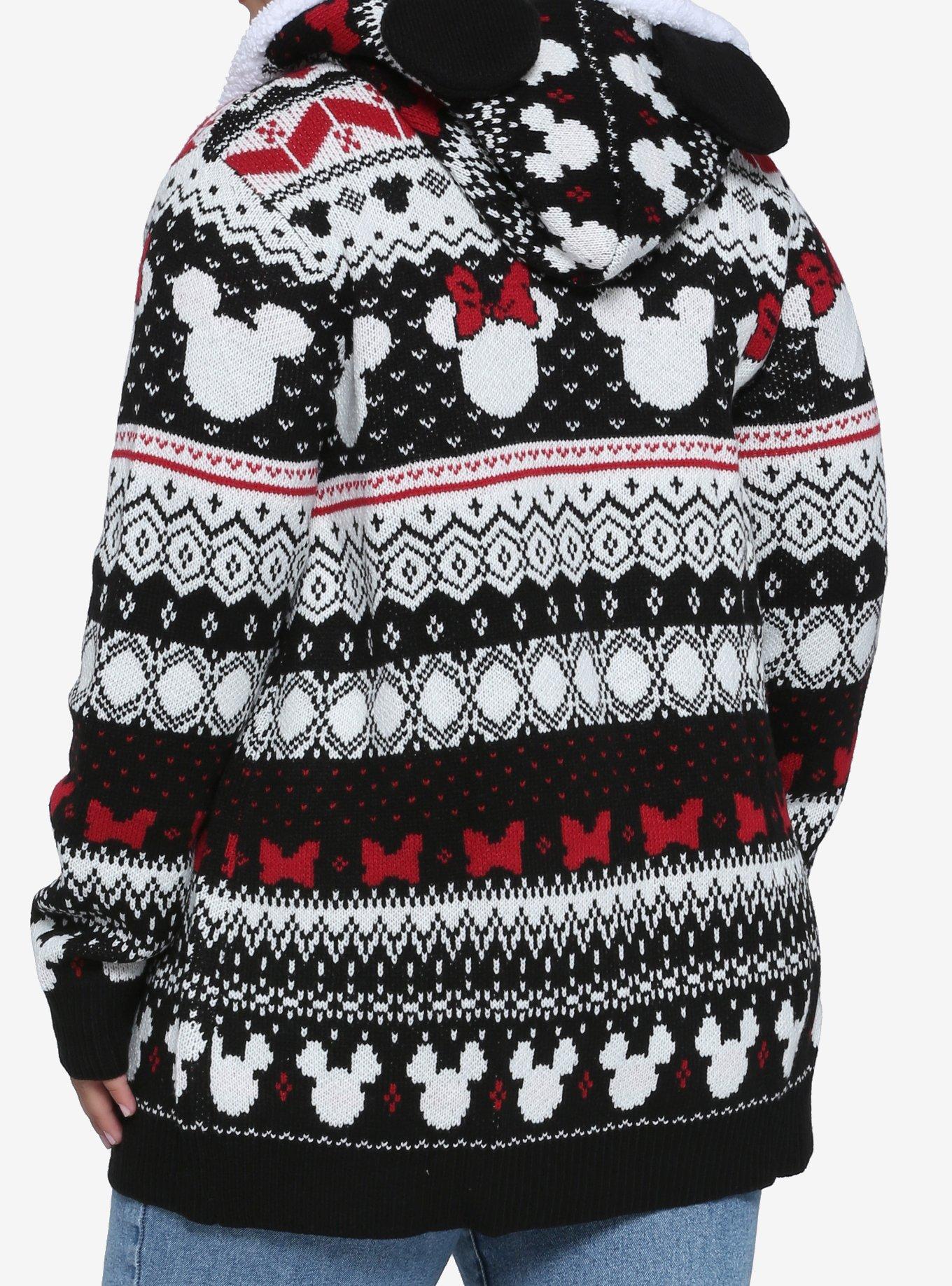 Disney Mickey Mouse & Minnie Mouse Fair Isle Sherpa Open Cardigan Plus Size, MULTI, alternate