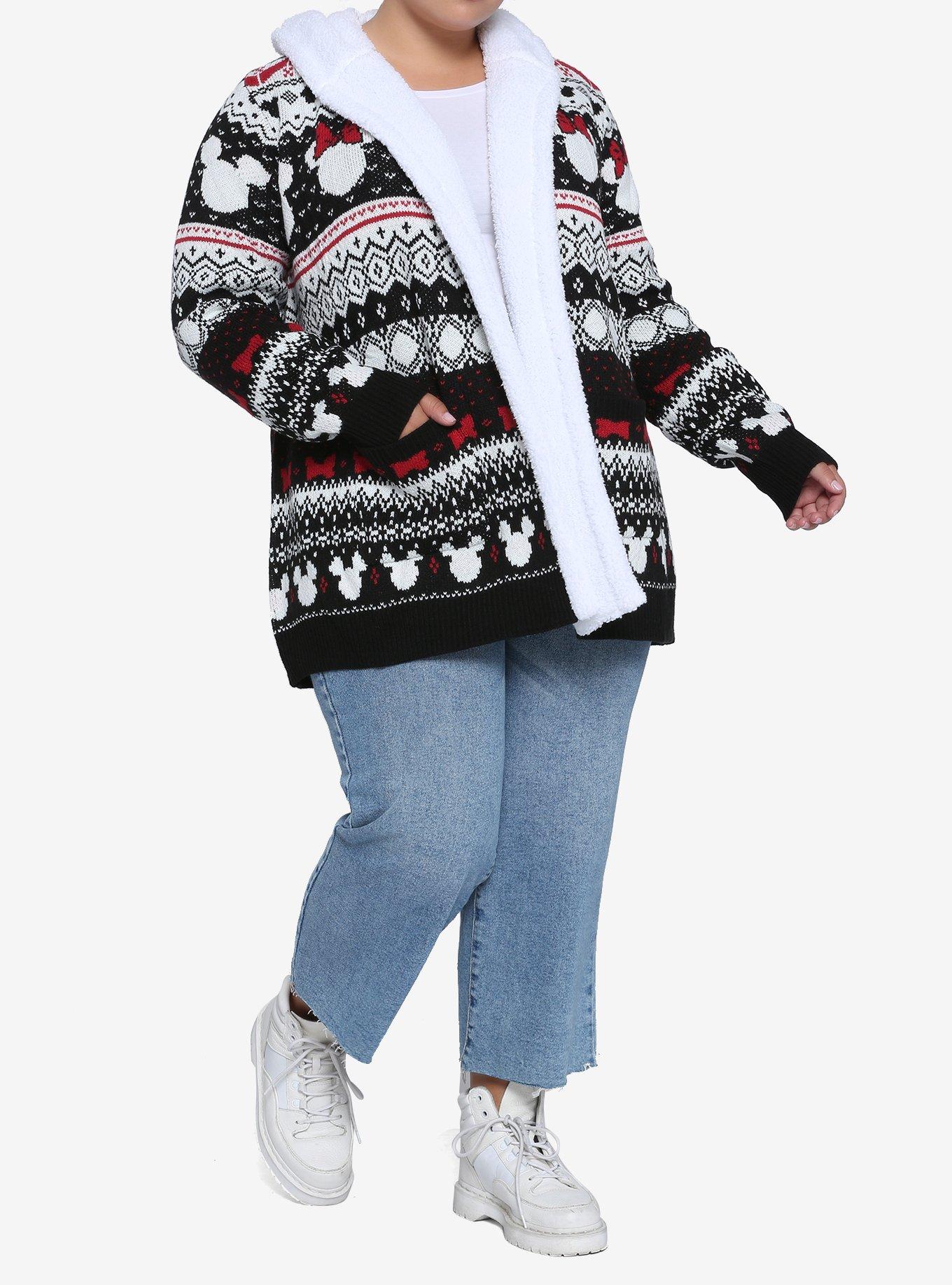 Disney Mickey Mouse & Minnie Mouse Fair Isle Sherpa Open Cardigan Plus Size, MULTI, alternate