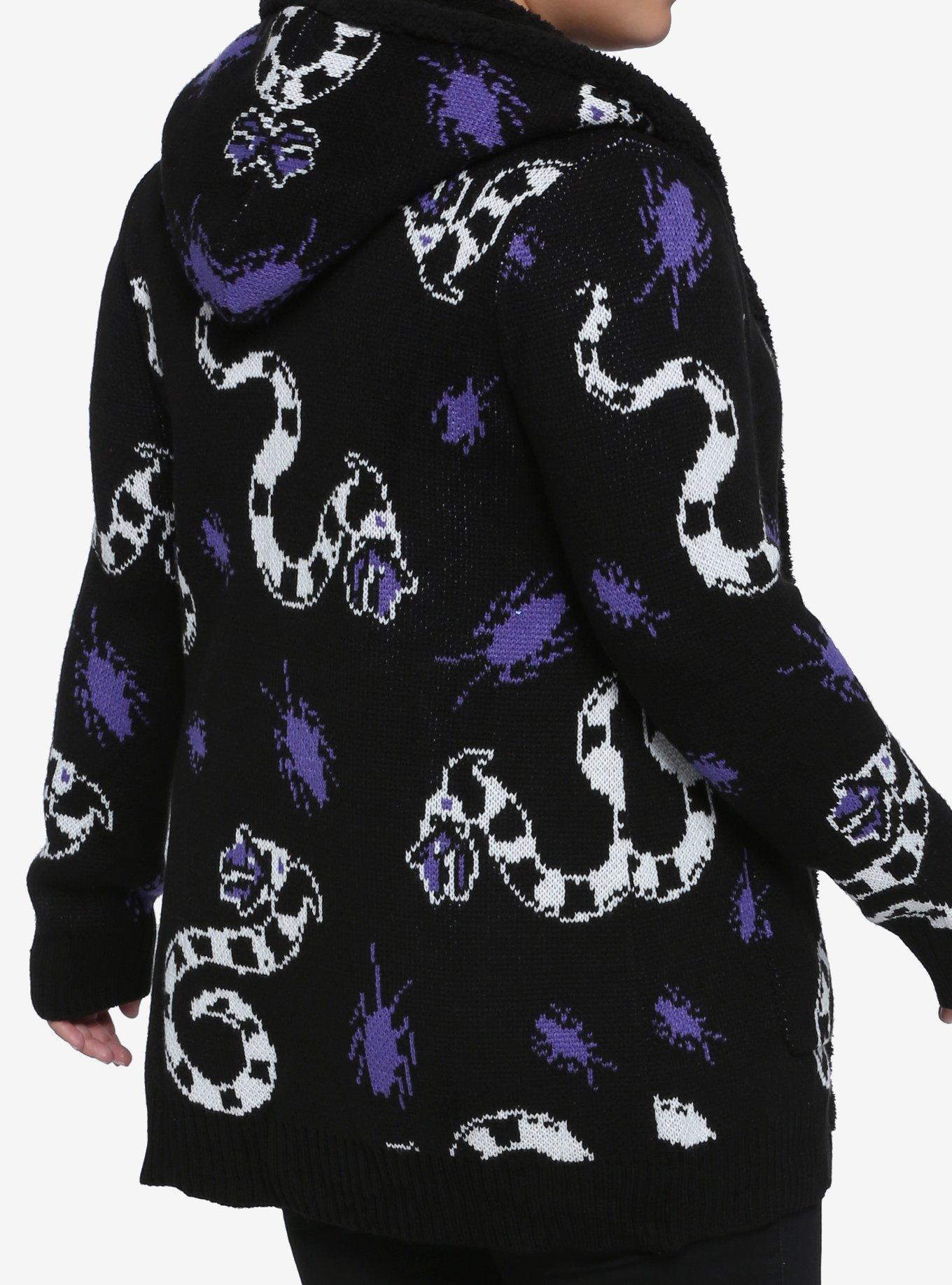 Beetlejuice Sandworm & Beetle Sherpa Open Cardigan Plus Size, MULTI, alternate