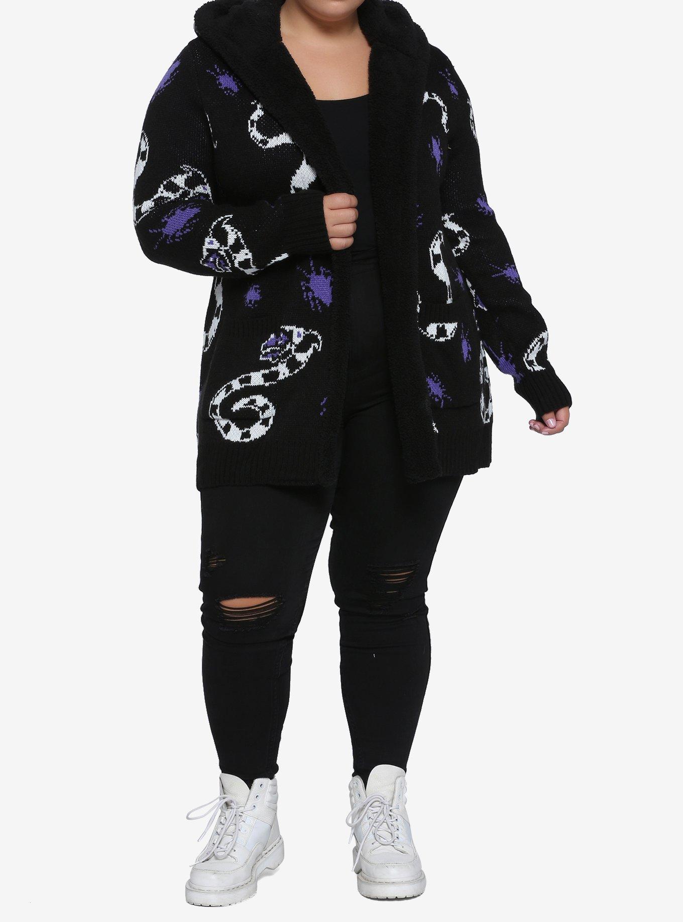 Beetlejuice Sandworm & Beetle Sherpa Open Cardigan Plus Size, MULTI, alternate