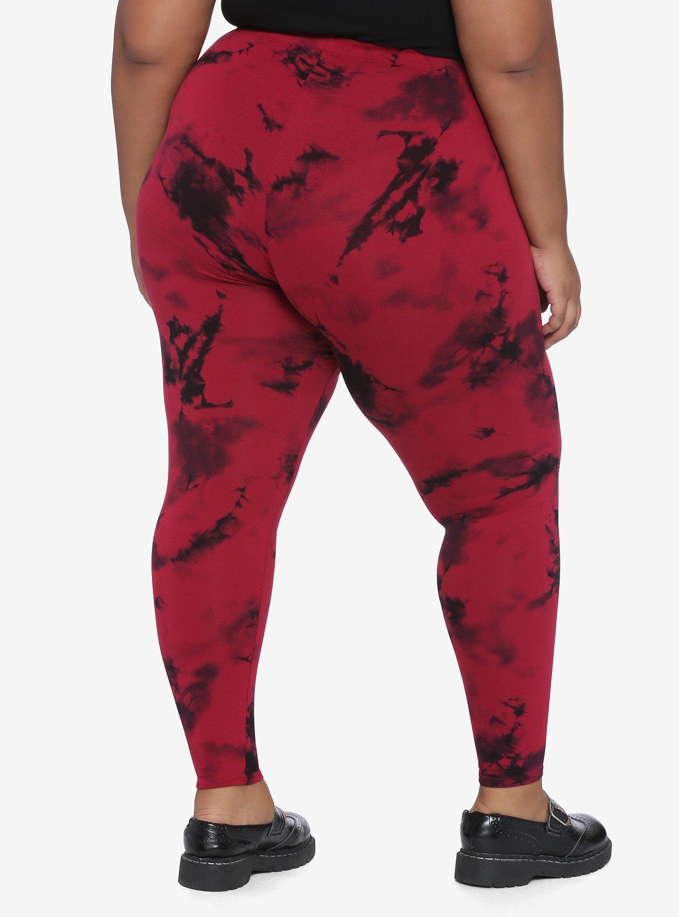 Red & Black Tie-Dye Leggings Plus Size, TIE DYE, alternate