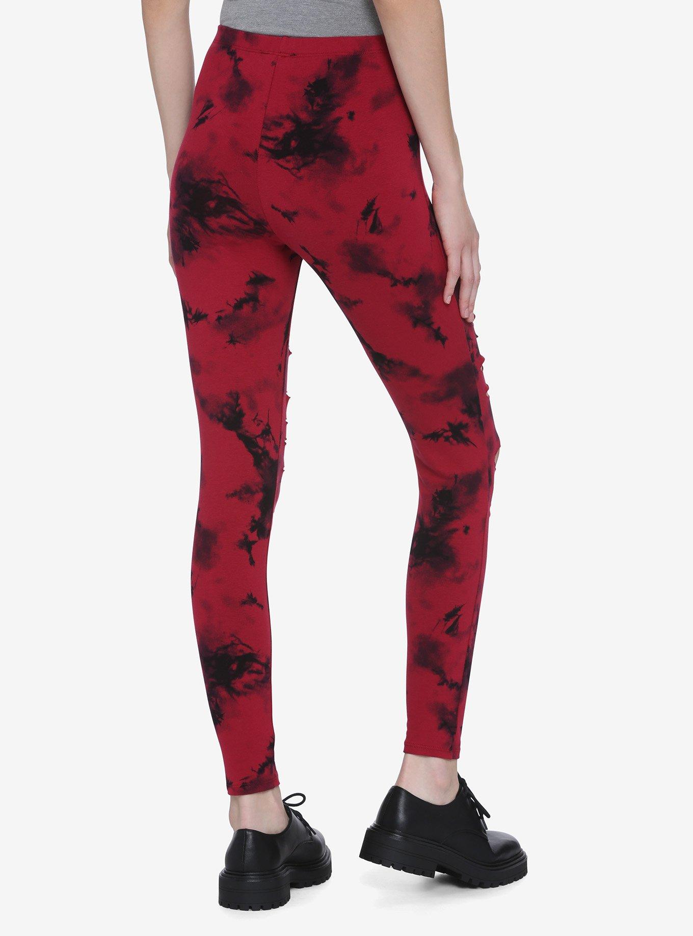 Red & Black Tie-Dye Shredded Leggings, TIE DYE, alternate