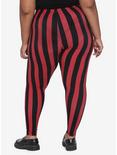 Black & Red Vertical Stripe Leggings Plus Size, MULTI, alternate