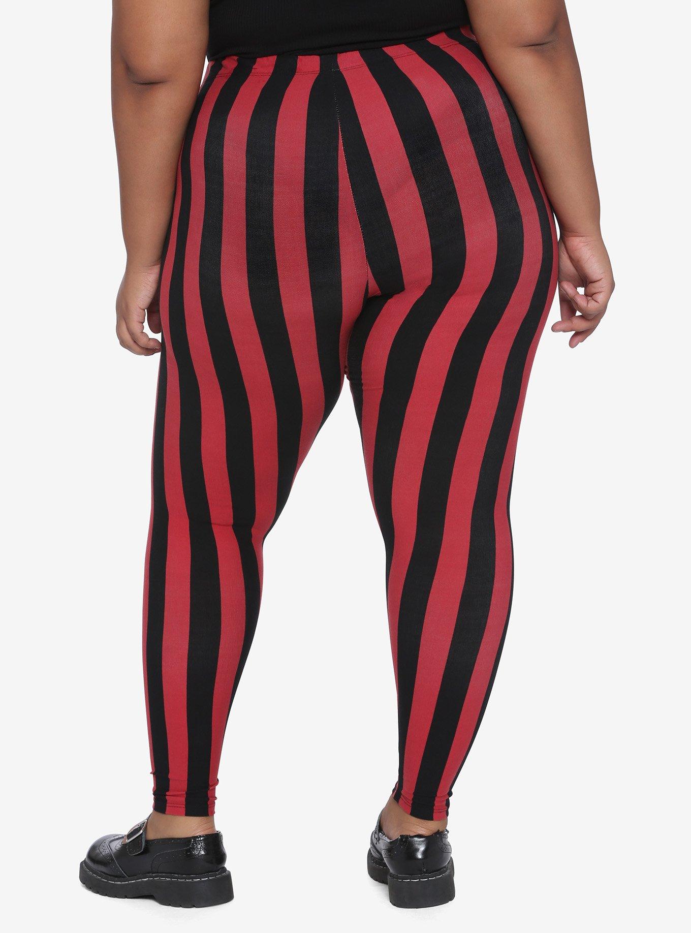 Black & Red Vertical Stripe Leggings Plus Size, MULTI, alternate