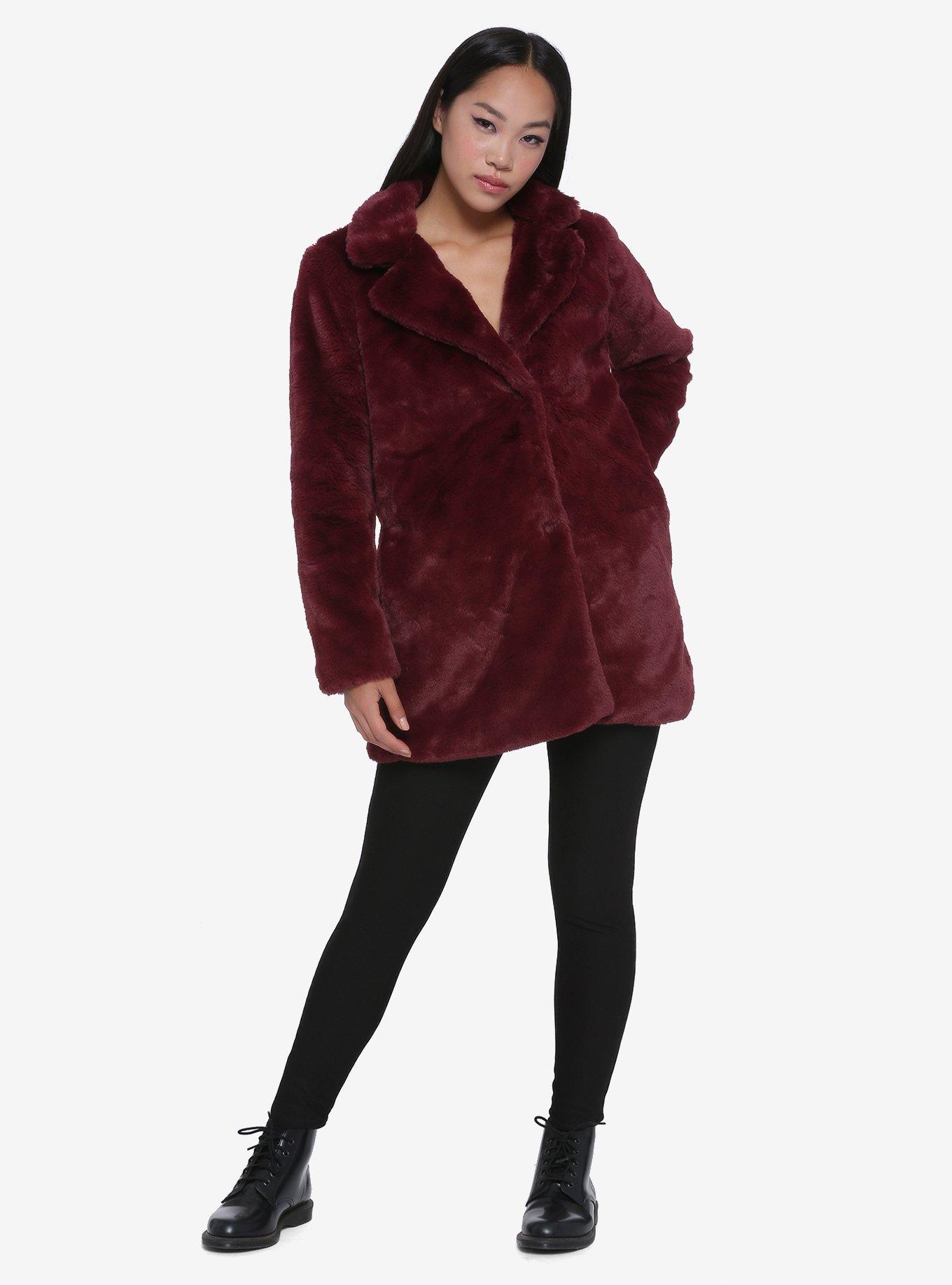 Burgundy Faux Fur Jacket, BURGUNDY, alternate