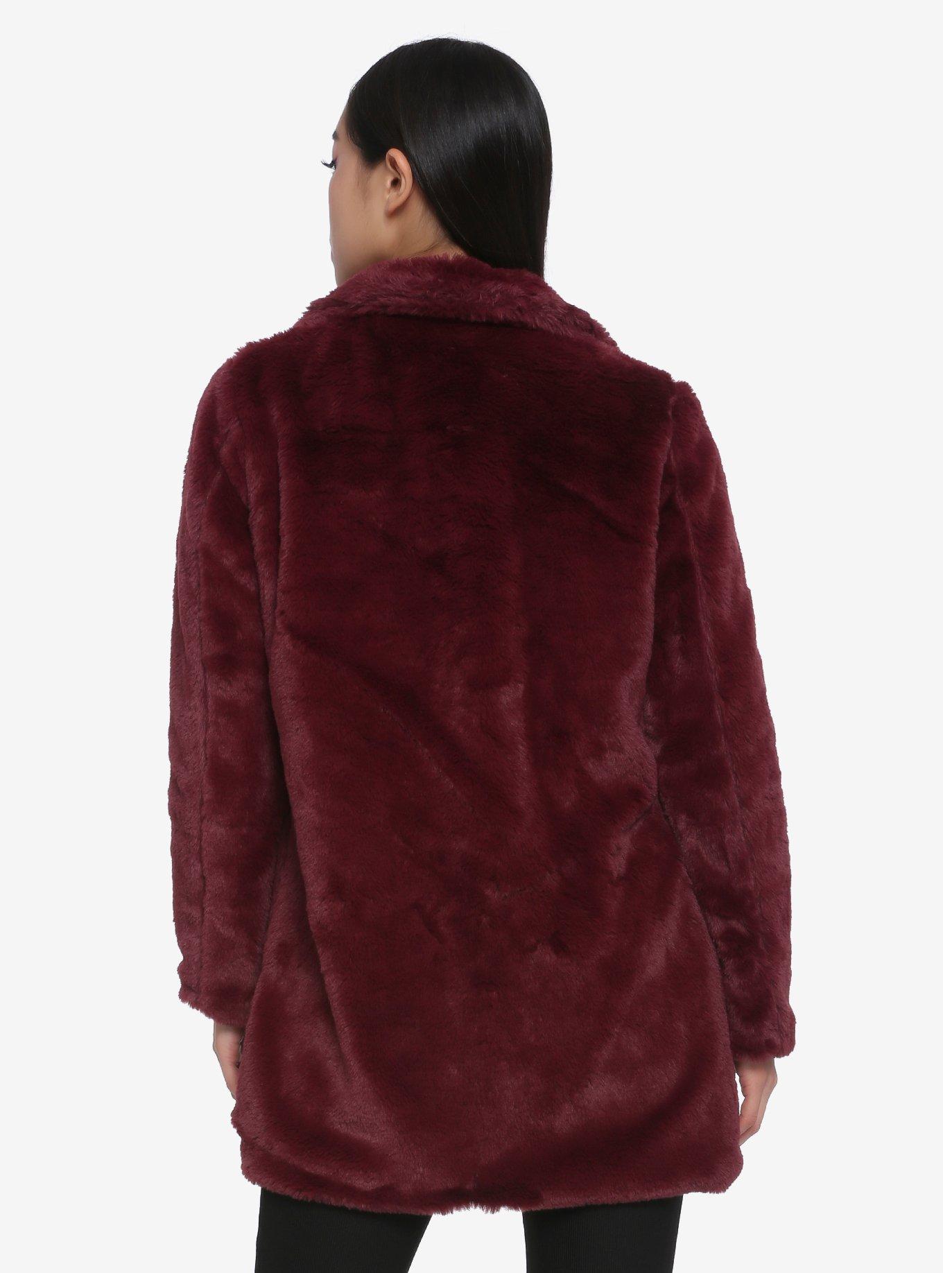 Burgundy Faux Fur Jacket, BURGUNDY, alternate