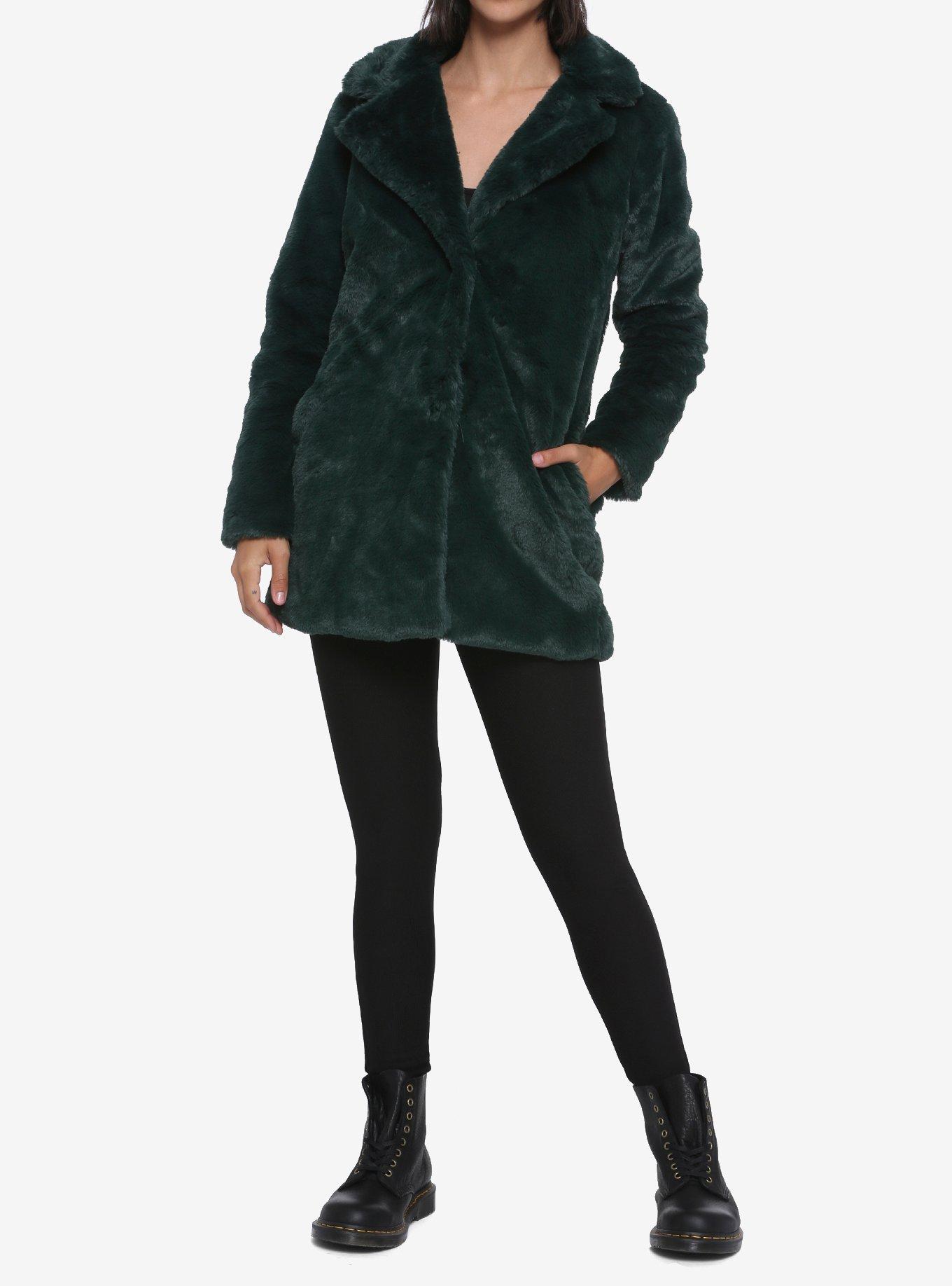 Emerald Green Faux Fur Girls Jacket, EMERALD, alternate