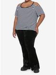 Black & White Stripe Cold Shoulder Girls Top Plus Size, MULTI, alternate