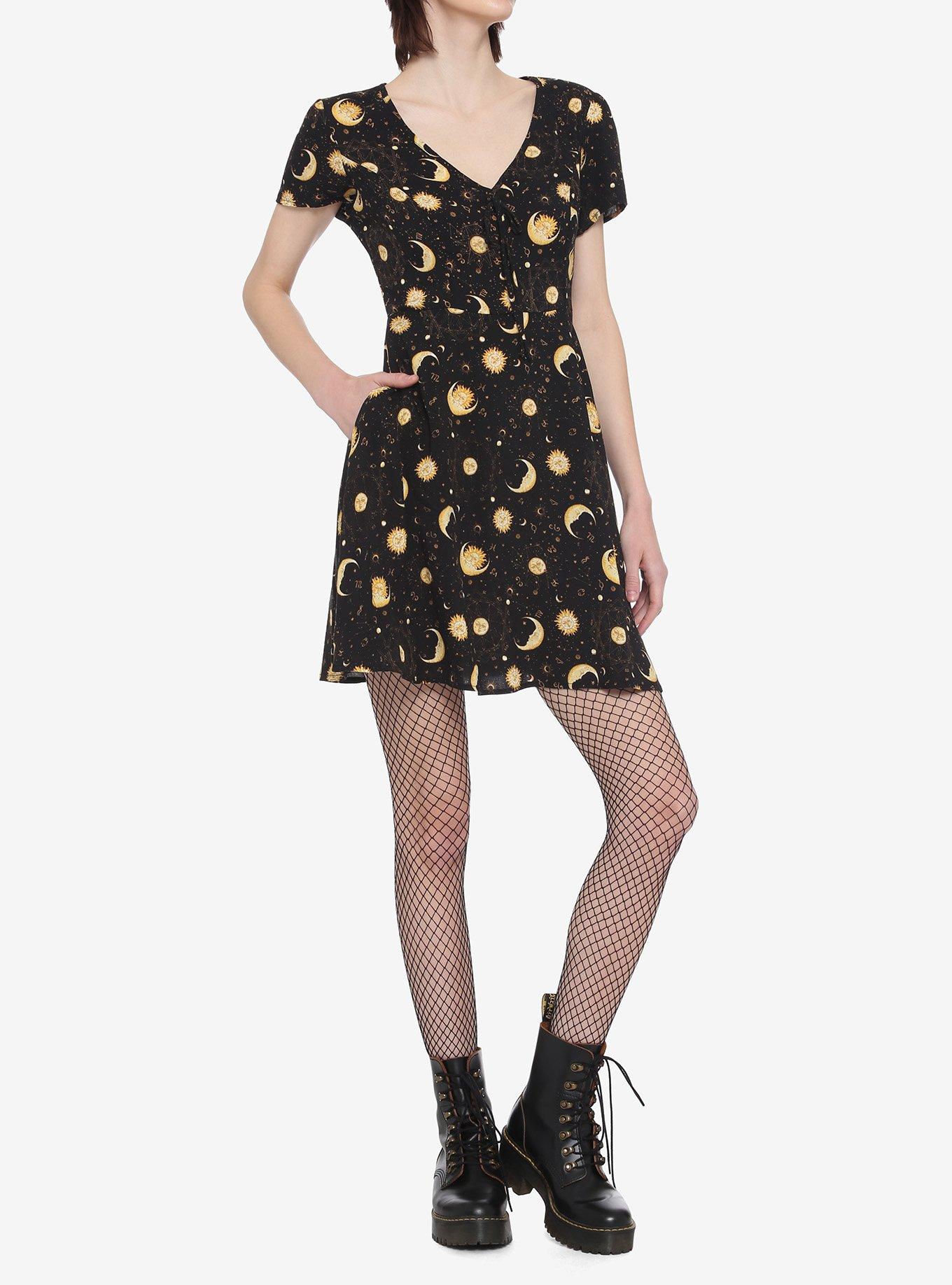 Black & Gold Celestial Babydoll Dress, CELESTIAL, alternate