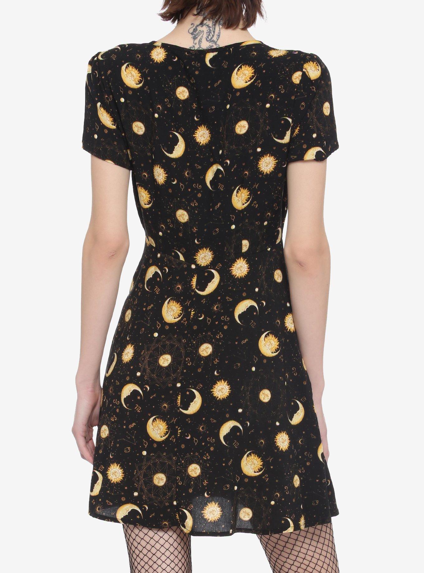 Black & Gold Celestial Babydoll Dress, CELESTIAL, alternate
