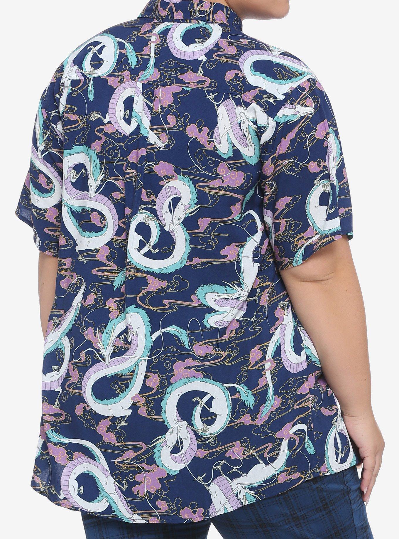 Her Universe Studio Ghibli Spirited Away Haku & Clouds Woven Button-Up Plus Size, MULTI, alternate