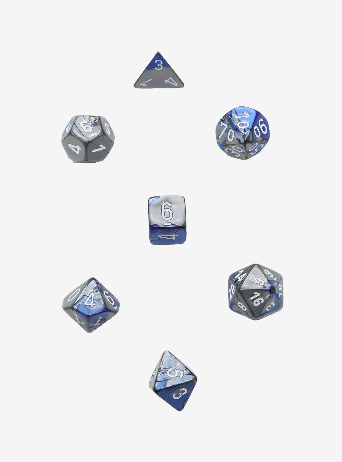 Chessex Gemini Blue & Steel Grey With White Polyhedral Dice Set, , alternate