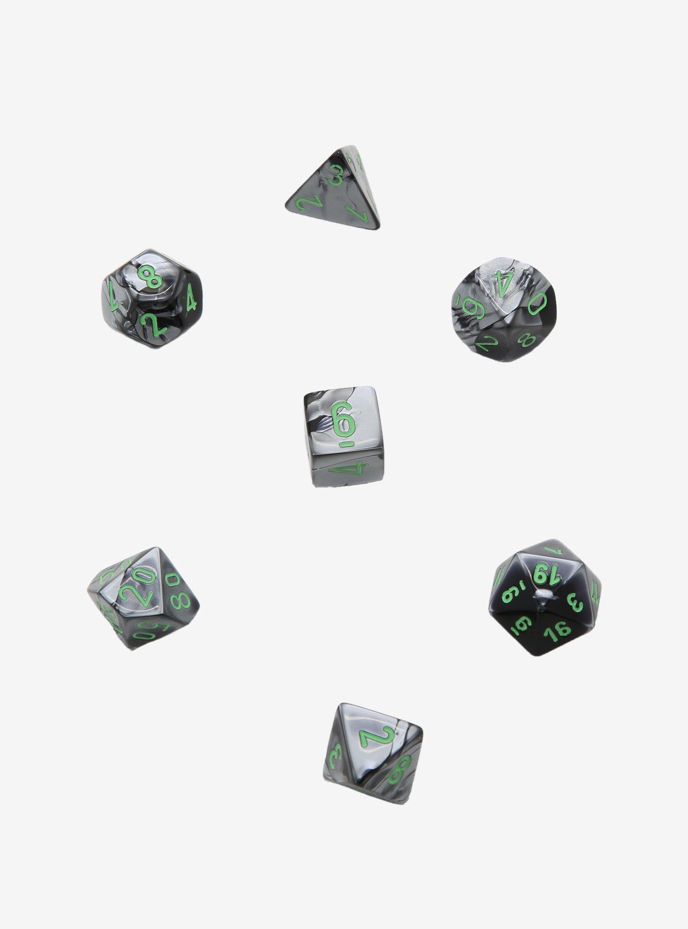 Chessex Black & Grey With Green Polyhedral Dice Set, , alternate