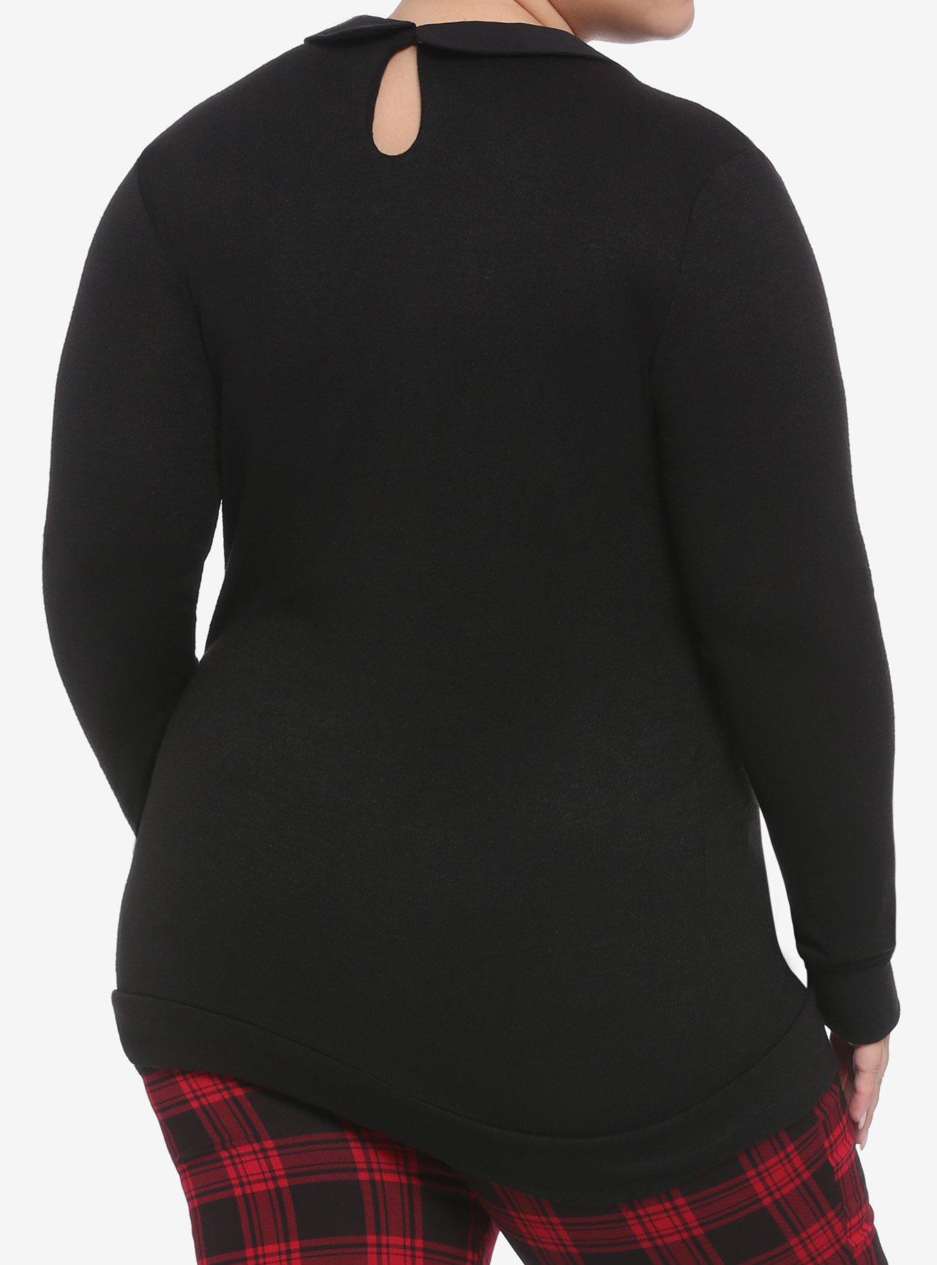 Collared Skeleton Girls Sweater Plus Size, BLACK, alternate