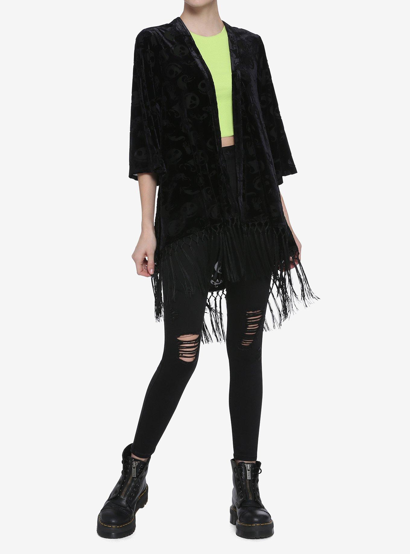 The Nightmare Before Christmas Jack Head Burnout Black Velvet Kimono, MULTI, alternate