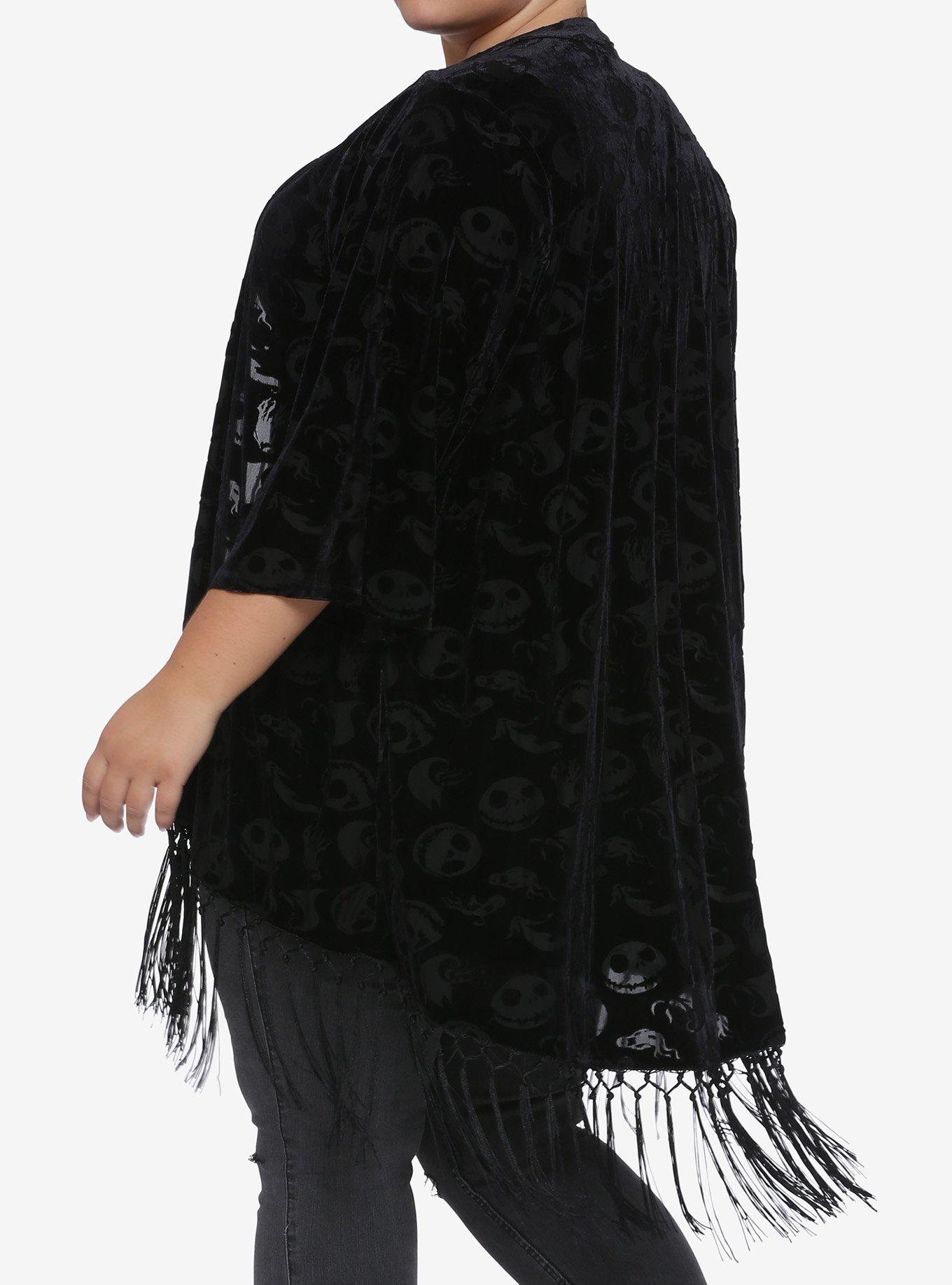 The Nightmare Before Christmas Jack Head Burnout Black Velvet Kimono Plus Size, MULTI, alternate
