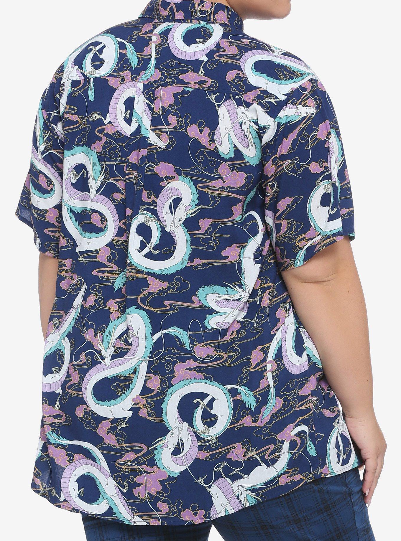 Her Universe Studio Ghibli Spirited Away Haku & Clouds Girls Woven Button-Up Plus Size, MULTI, alternate