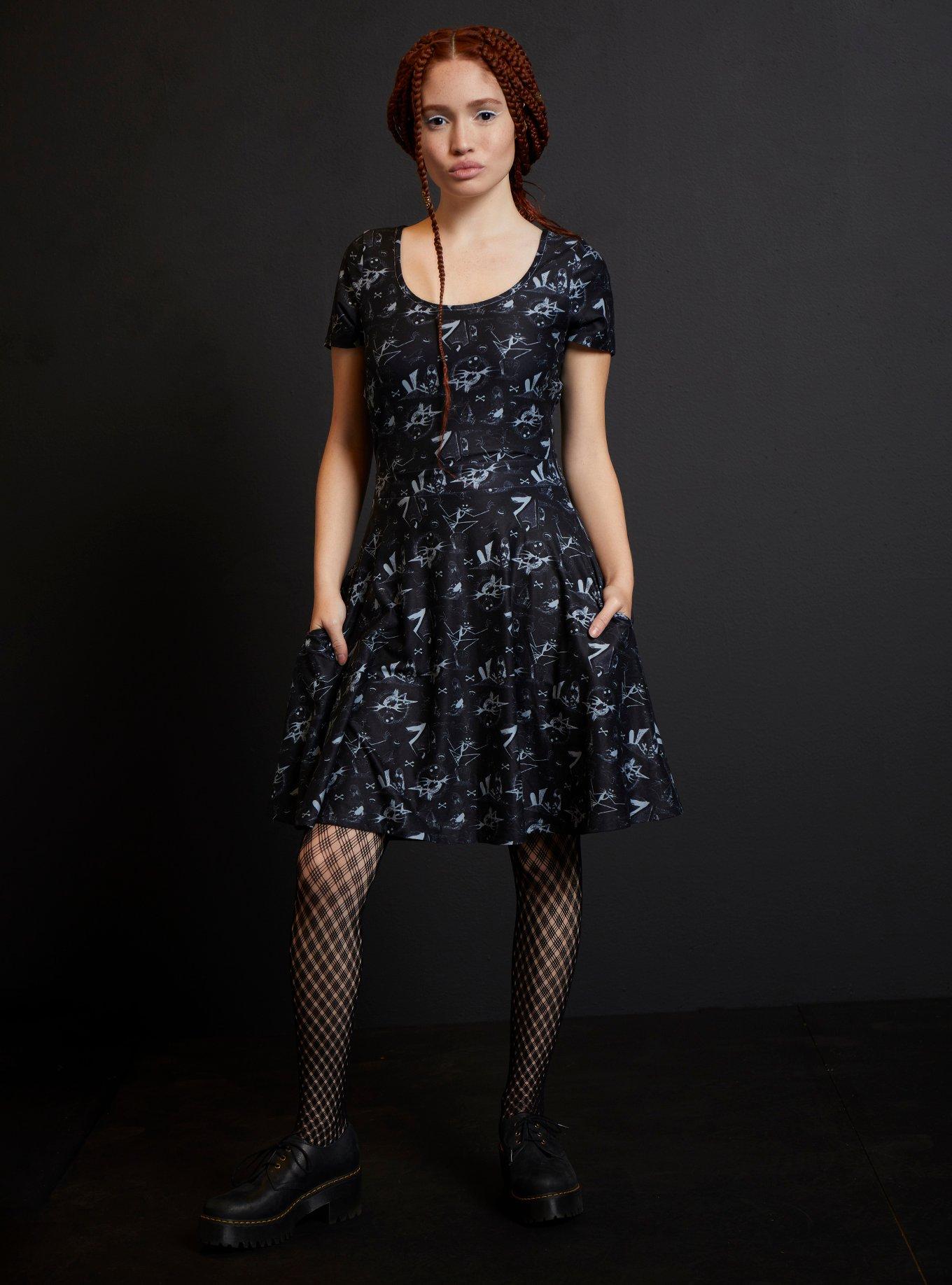 The Nightmare Before Christmas Mesh Back Dress, BLACK, alternate