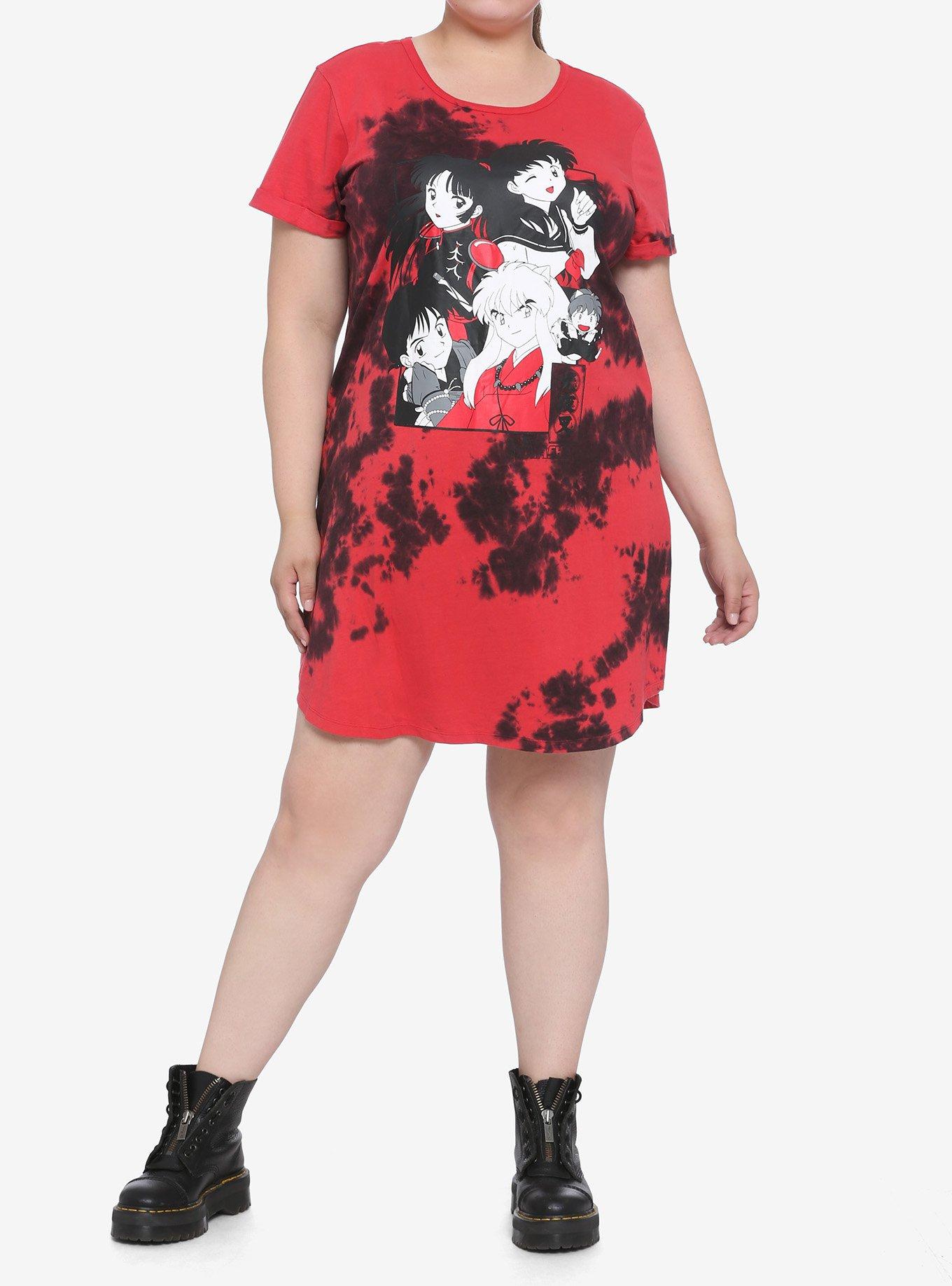 Inuyasha Red & Black Tie-Dye T-Shirt Dress Plus Size, TIE DYE, alternate