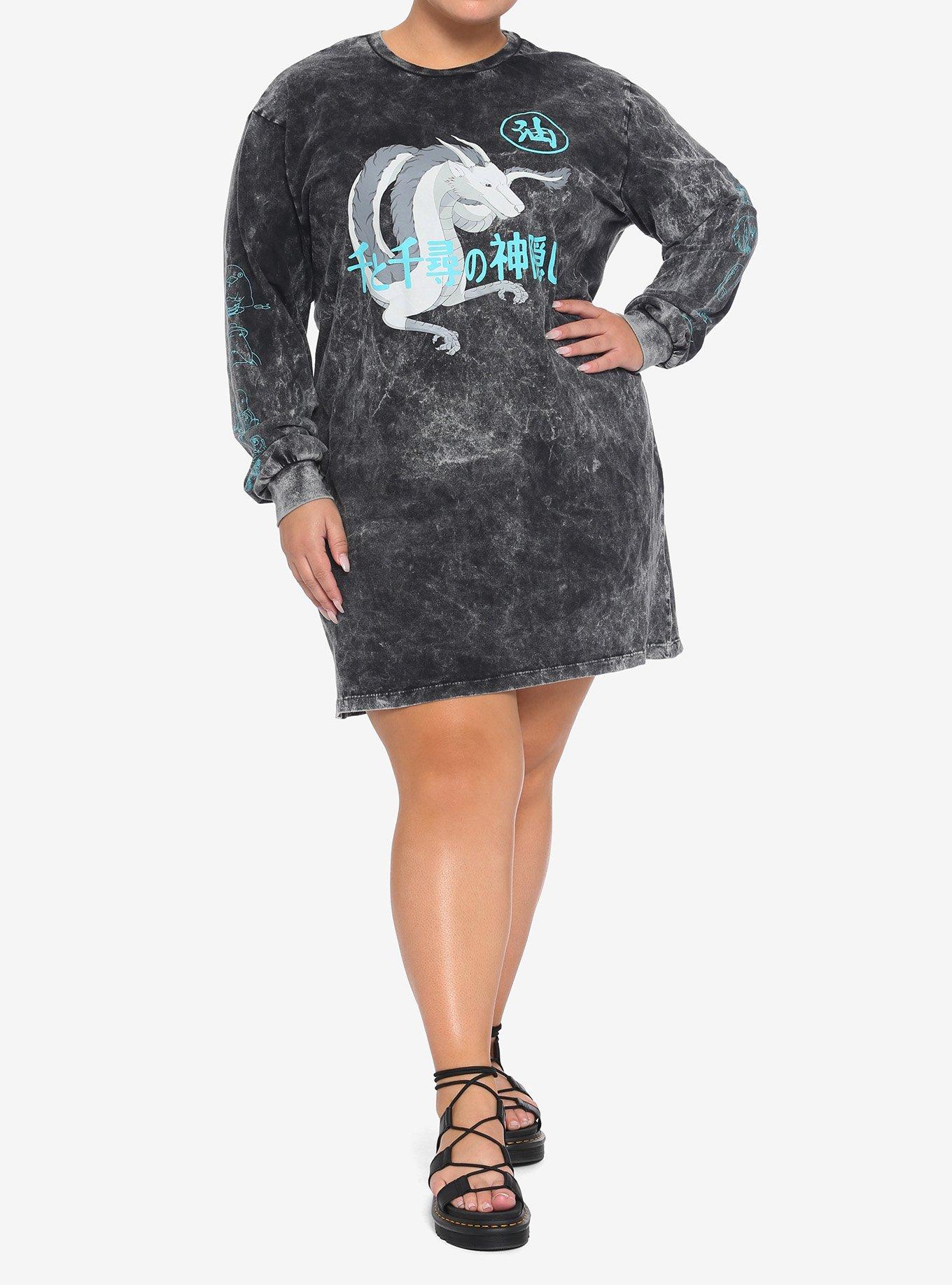 Studio Ghibli Spirited Away Haku Wash Girls Long-Sleeve T-Shirt Dress Plus Size, TIE DYE, alternate