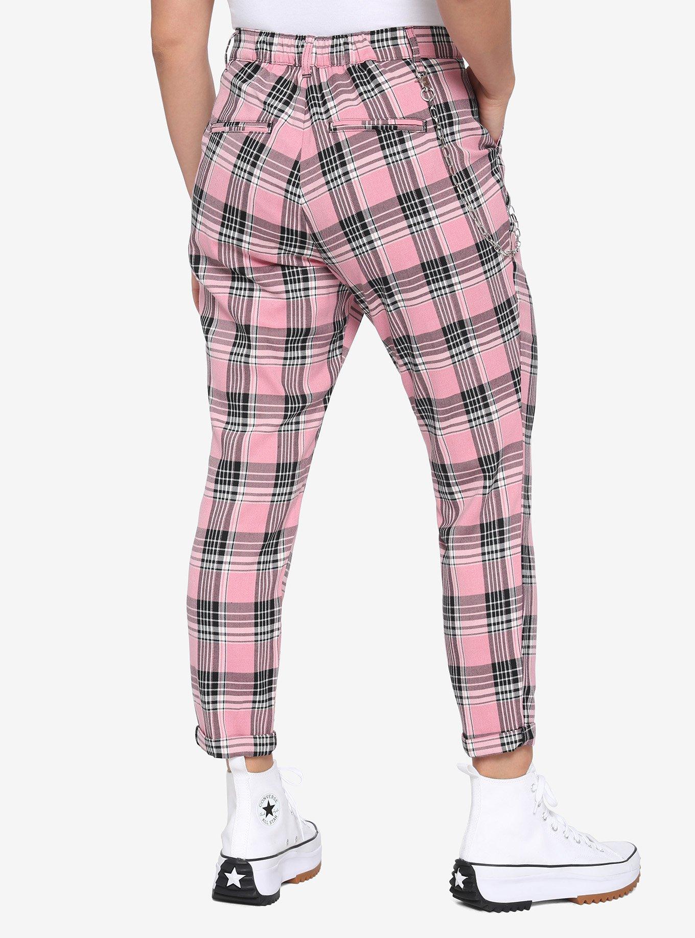 Hot Topic Black & Pink Plaid Split Chain Pants Plus