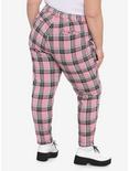 Pink Plaid Pants With Detachable Chain Plus Size, PLAID - PINK, alternate