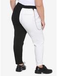 Black & White Split Pants With Detachable Chain Plus Size, MULTI, alternate