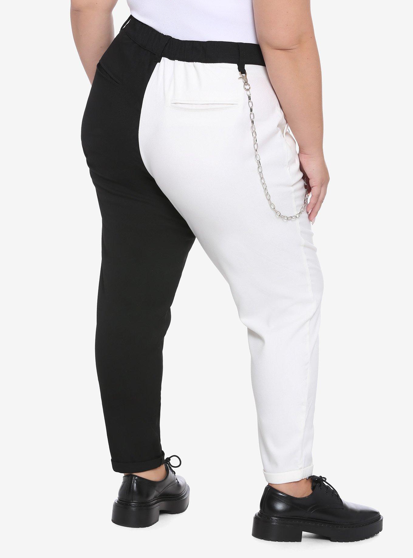 Black & White Split Pants With Detachable Chain Plus Size, MULTI, alternate