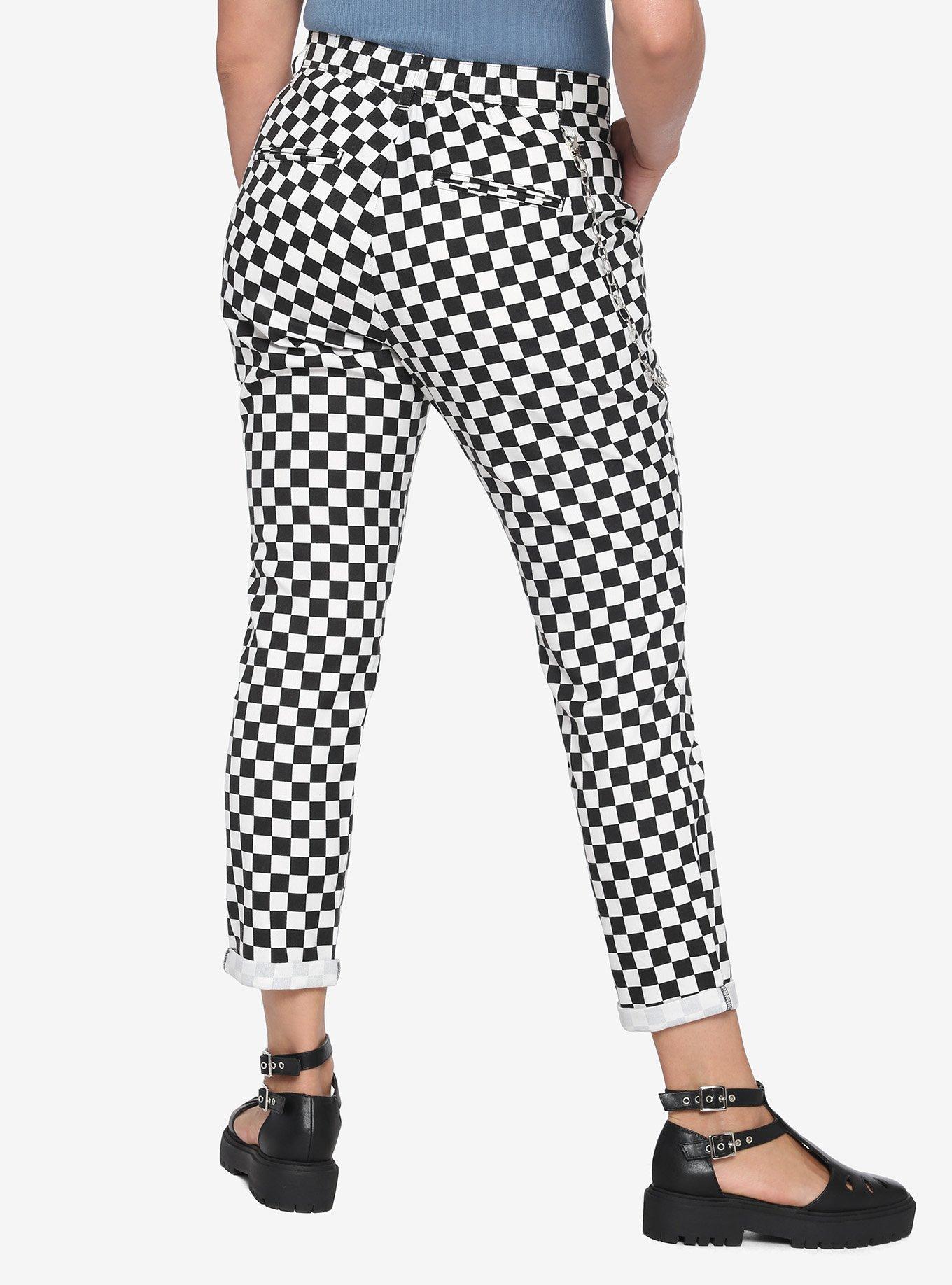 Black & White Checkered Pants With Detachable Chain, MULTI, alternate