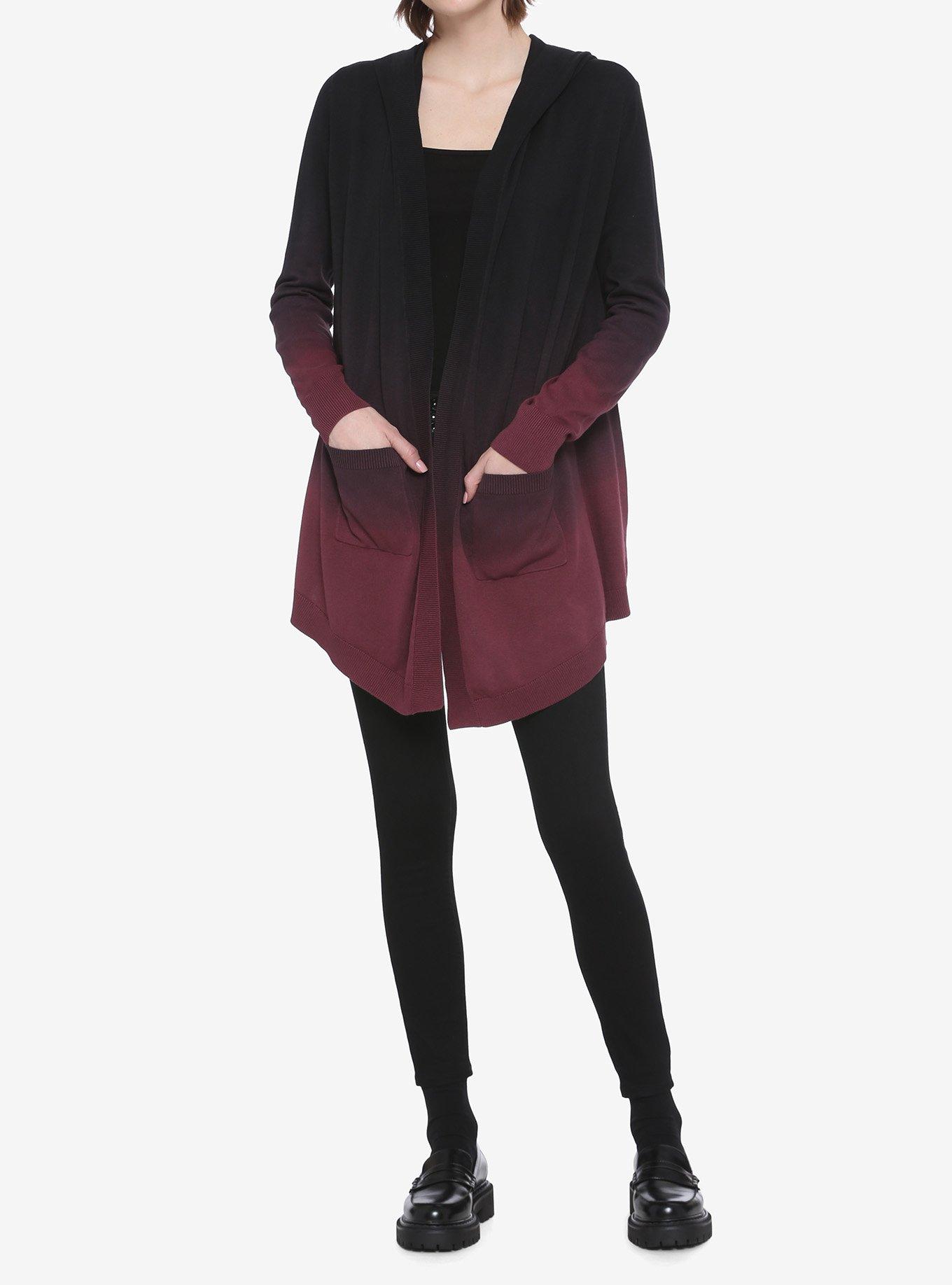 Black & Red Coffin & Roses Hooded Girls Open Cardigan, BLACK, alternate