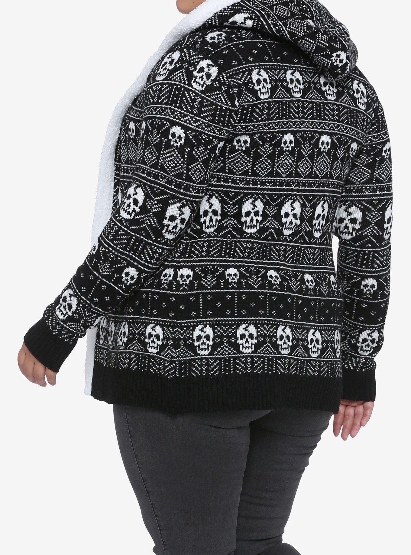 Skull Fair Isle Sherpa Girls Open Cardigan, MULTI, alternate