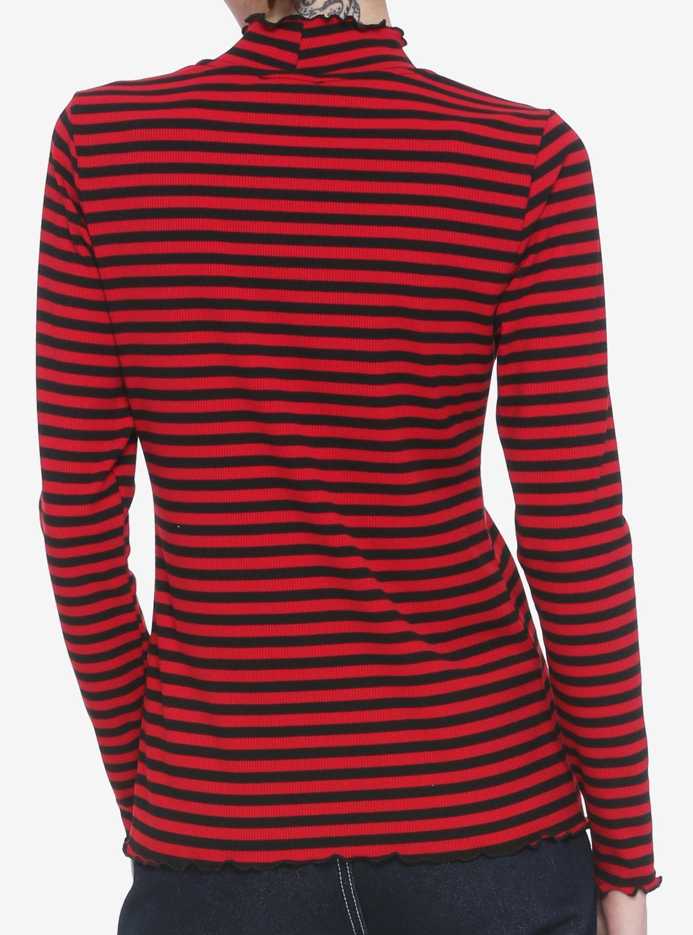 Black & Red Stripe Mock Neck Girls Long-Sleeve Top, STRIPES - RED, alternate