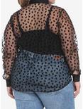 Black Flocked Skull Sheer Girls Long-Sleeve Button-Up Plus Size, , alternate