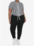 Black & White Stripe Tie-Front Girls Woven Button-Up Plus Size, STRIPE-BLACK WHITE, alternate