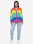 Rainbow Stripe Chunky Knit Girls Cardigan, RAINBOW, alternate
