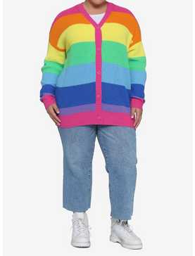 Rainbow Stripe Chunky Knit Girls Cardigan Plus Size, , hi-res