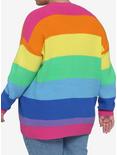 Rainbow Stripe Chunky Knit Girls Cardigan Plus Size, RAINBOW, alternate
