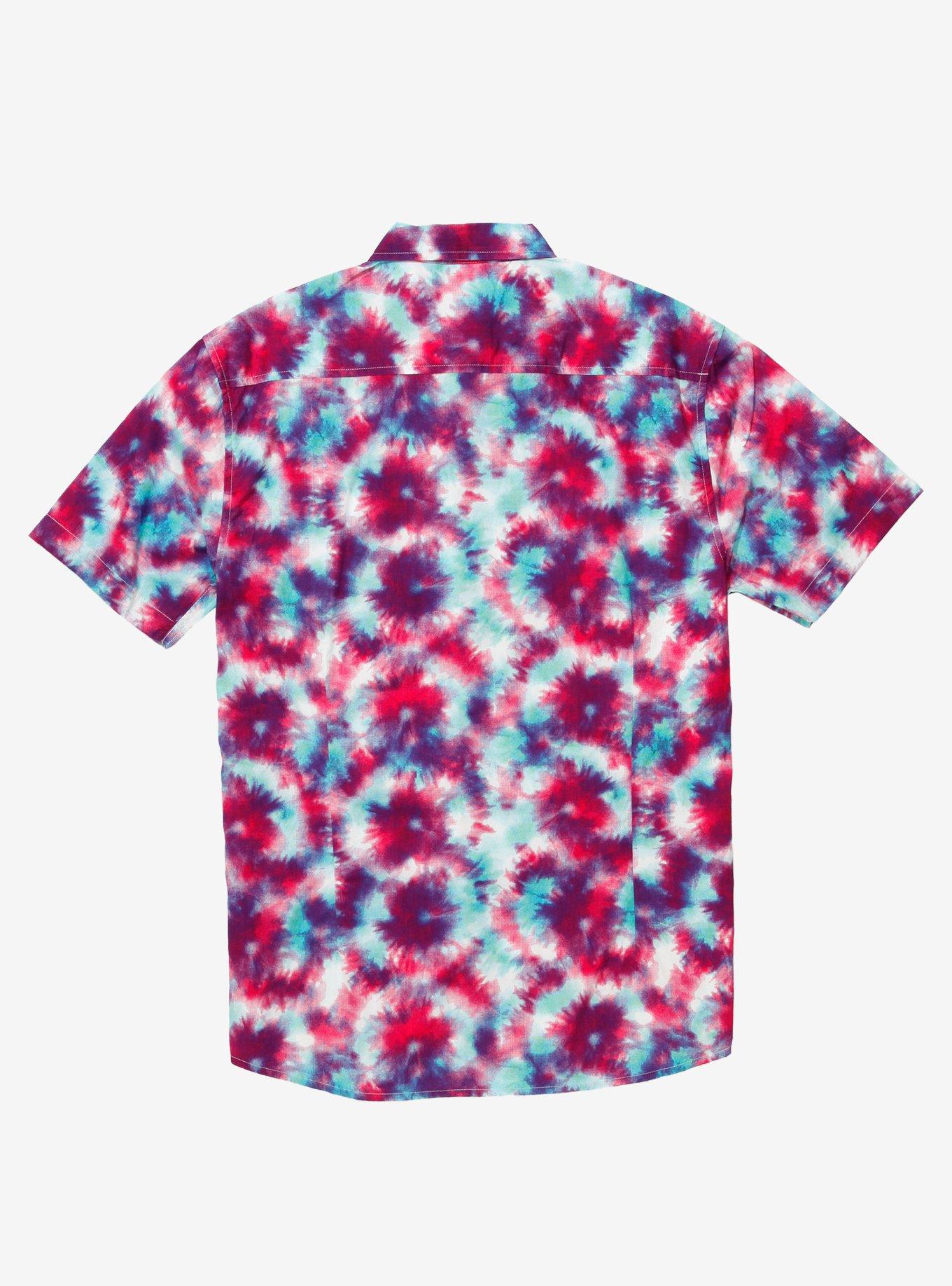 Green & Pink Tie-Dye Woven Button-Up, ABSTRACT, alternate