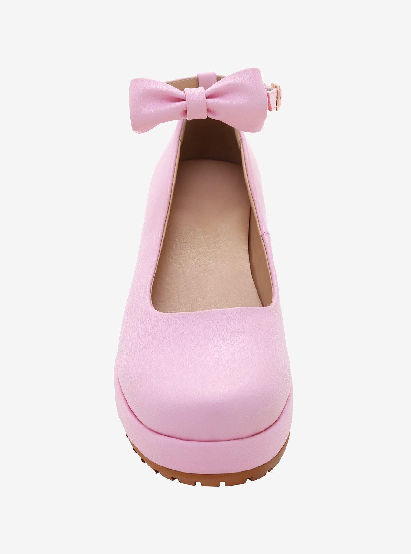 Pink Ankle Strap & Bow Heeled Mary Janes, PINK, alternate