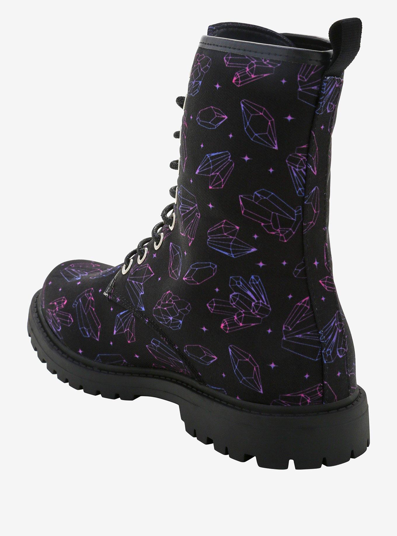 Pink & Purple Crystal Combat Boots, BLACK, alternate