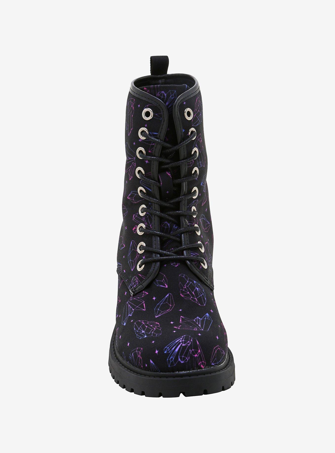 Pink & Purple Crystal Combat Boots, BLACK, alternate
